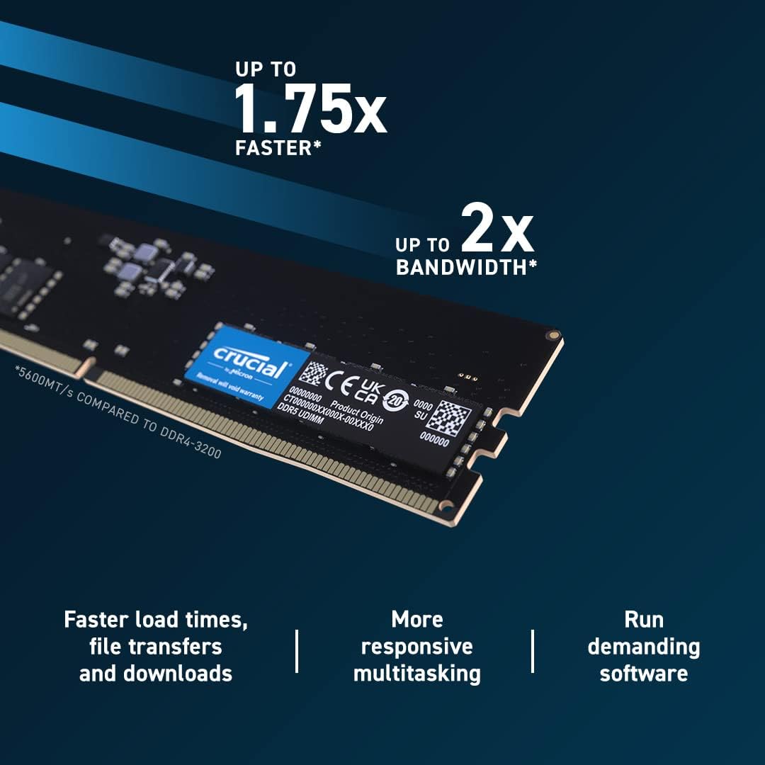 Crucial RAM 32GB Kit (2x16GB) DDR5 5600MHz (or 5200MHz or 4800MHz) Desktop Memory CT2K16G56C46U5