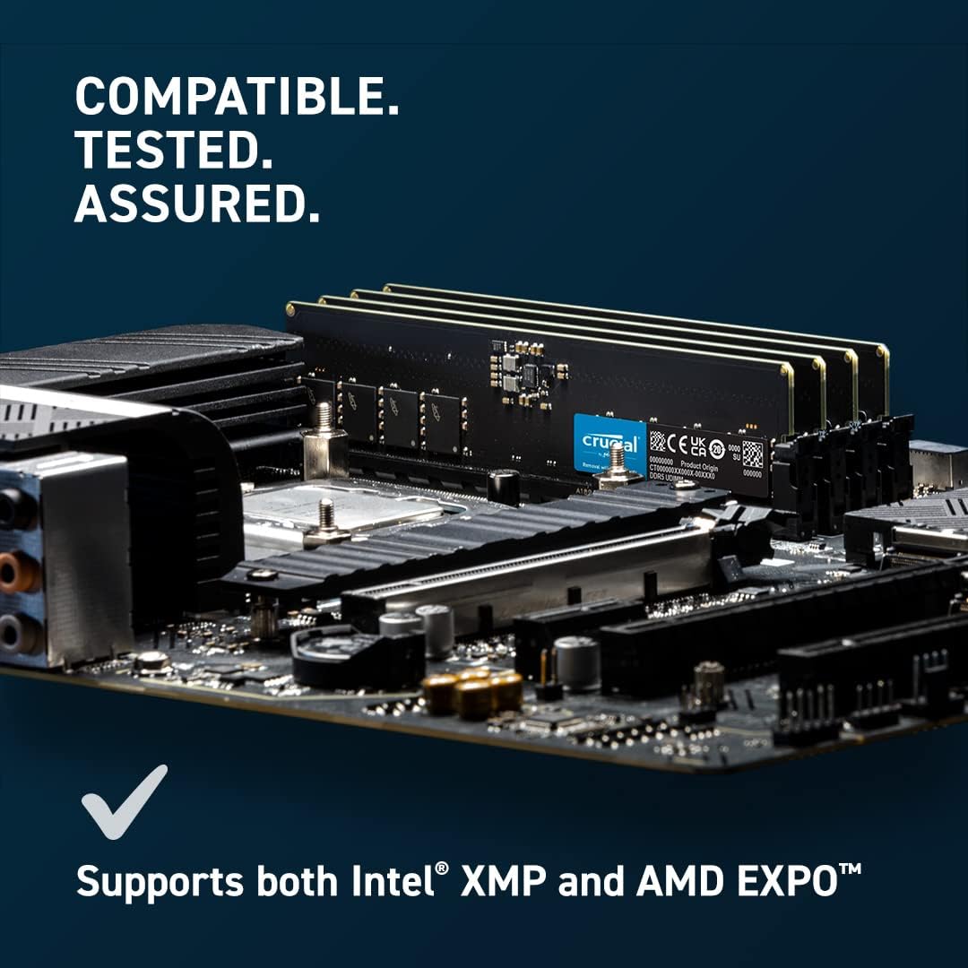 Crucial RAM 32GB Kit (2x16GB) DDR5 5600MHz (or 5200MHz or 4800MHz) Desktop Memory CT2K16G56C46U5