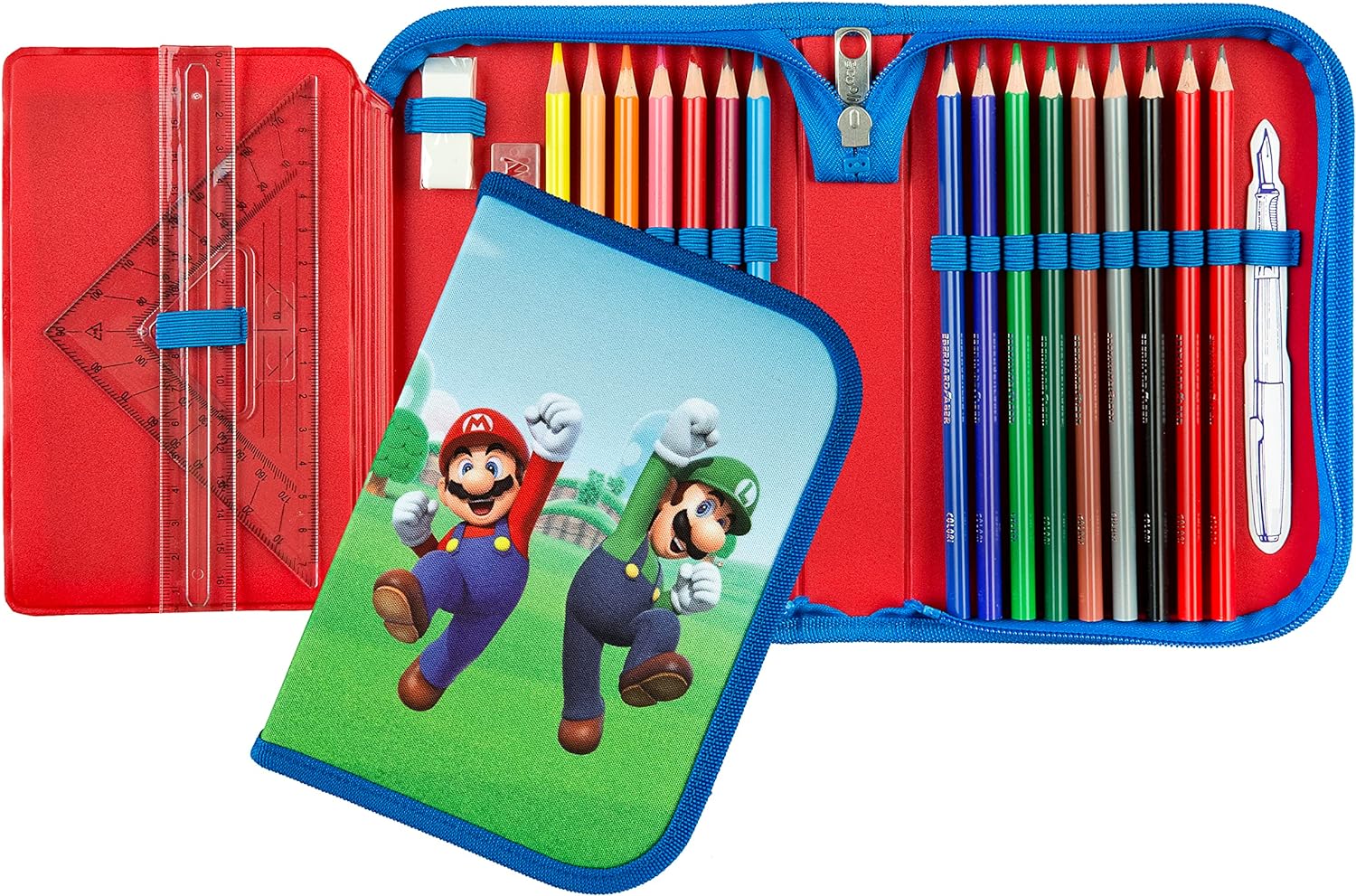 Super Mario Filled Pencil Case with Pens, Eraser, Ruler etc. I Pencil Case I Case for School