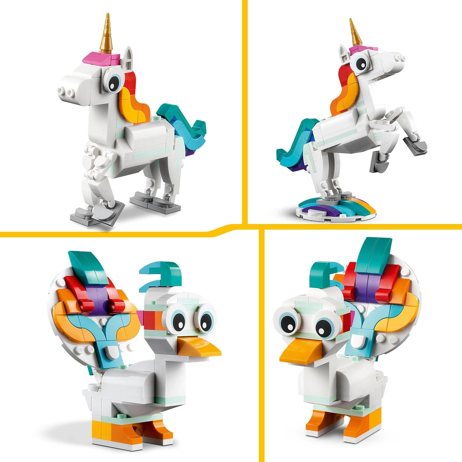 LEGO 31140 Creator 3 in 1 Magical Unicorn Toy to Seahorse to Peacock, Rainbow Animal Figures, Unicorn Gift for Girls and Boys, Buildable Toys