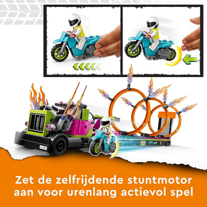 LEGO 60357 City Stuntz Stunt Truck & Ring of Fire Challenge with Flywheel-Powered Motorbike Toy and Minifigures, Fun Gift for Kids Aged 6 Plus, 2023 Set Single