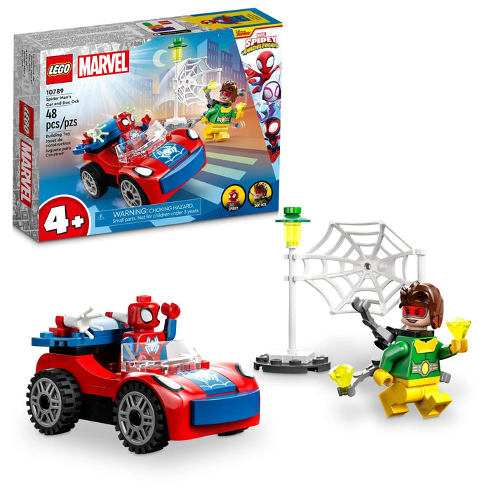 LEGO Marvel Spider-Man's Car and Doc Ock Set 10789, Spidey and His Amazing Friends Buildable Toy for Kids 4 Plus Years Old with Glow in The Dark Pieces, Blue,red