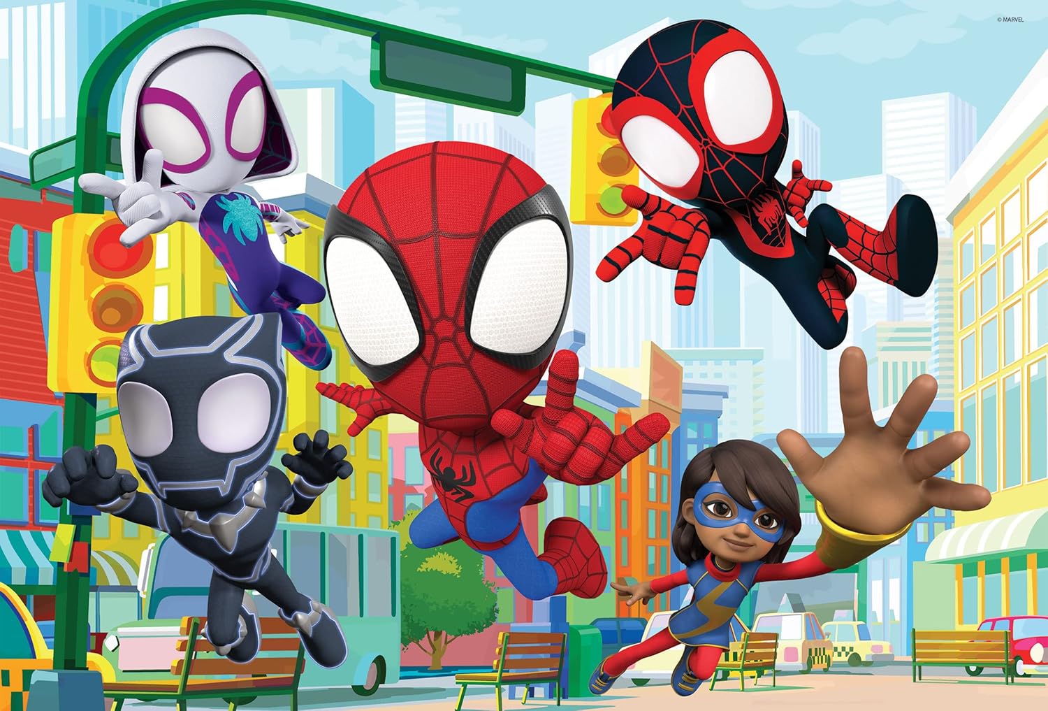 Lisciani - MARVEL - Spidey - Puzzle de 2x24 piezas - Puzzle 2 en 1 - Doble cara - Dorso para colorear - Juego educativo - A partir de 3 años - Fomenta la creatividad - 50 x 35 cm