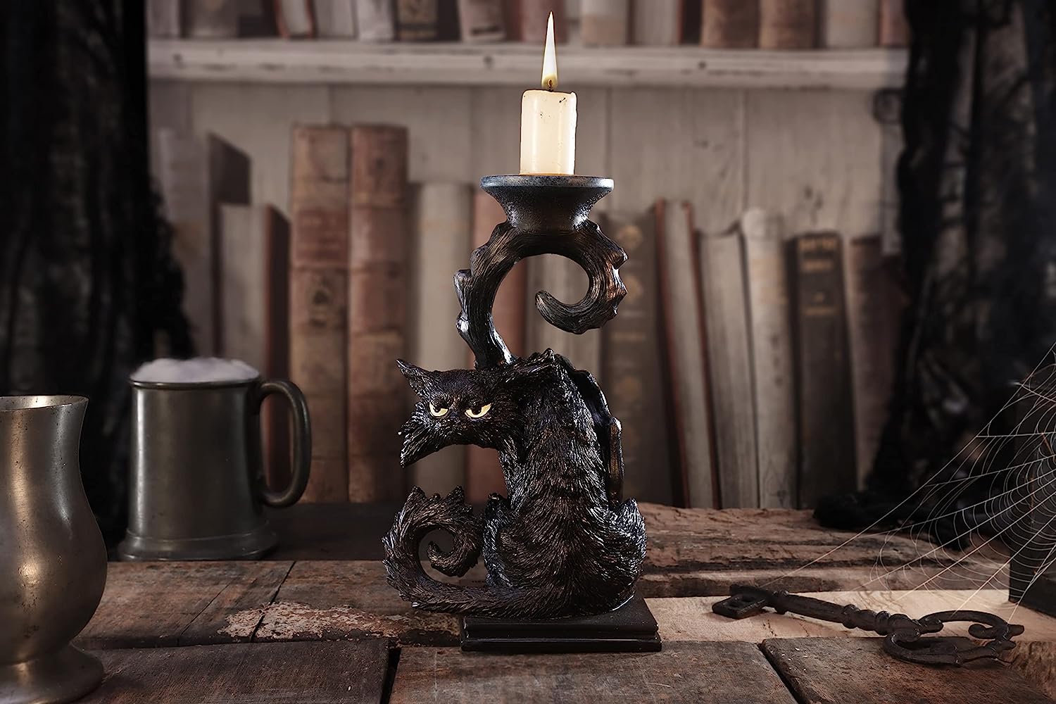 Nemesis Now Spite Black Cat Candlestick Holder, 18.5cm