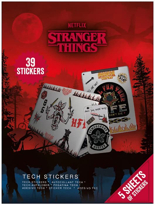 Stranger Things Tech - Juego de 39 pegatinas para portátiles, teléfonos móviles y tabletas (diseño de batalla al revés