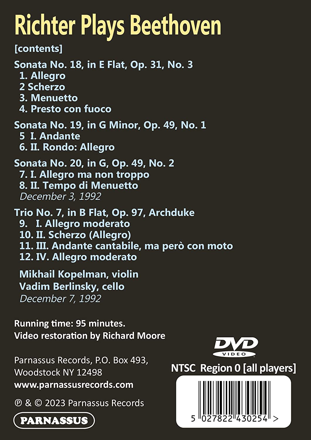 Richter plays Beethoven ,Piano Sonatas Nos. 18, 19, and 20,“Archduke” Trio