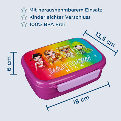 Scooli Fiambrera para niños con inserto extraíble – Rainbow High – Fiambrera para jardín de infancia – Sandwichera Escuela – Fiambrera de plástico sin BPA – Sandwichera – Fiambrera – Fiambrera –