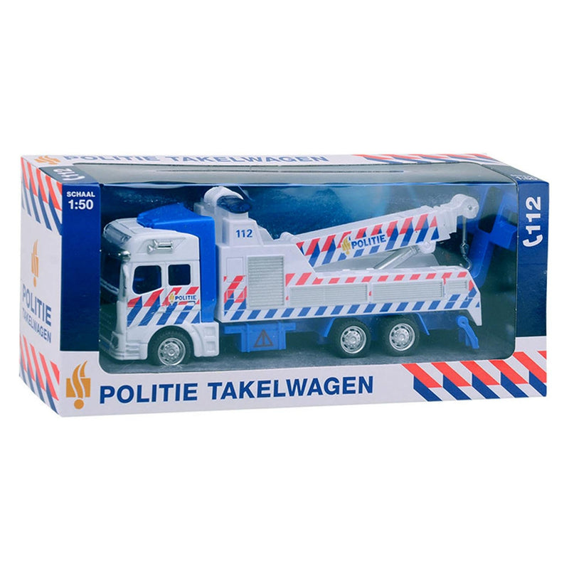 Johntoy - 1-1-2 Pull-Back Politie Takelwagen