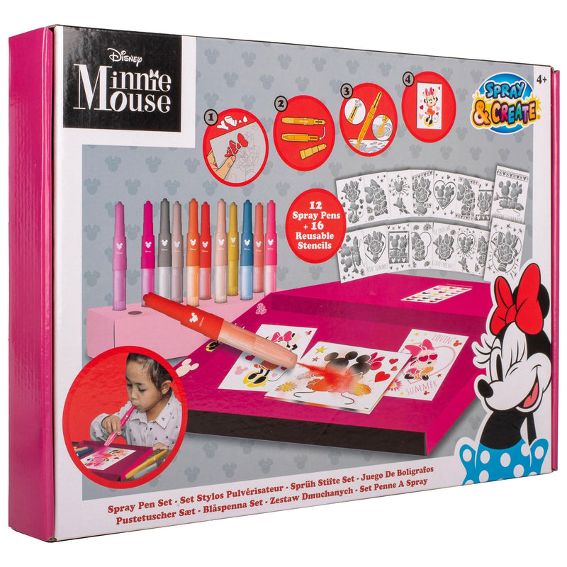 Disney - Minnie Mouse - Juego de bolígrafos con pulverizador Deluxe - Lápices para colorear para niños - Juego de lápices de colores y páginas para colorear - MM22368