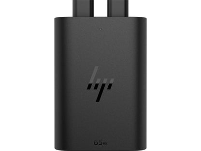 HP 65W GaN USB-C Laptop Charger (600Q8AA), 65 W Output Power, Connection Type is USB Type-C, 2 USB-C Ports, Fast Charging, Very light with 110 g Weight, One Year Limited Warranty.