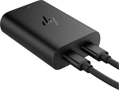 HP 65W GaN USB-C Laptop Charger (600Q8AA), 65 W Output Power, Connection Type is USB Type-C, 2 USB-C Ports, Fast Charging, Very light with 110 g Weight, One Year Limited Warranty.