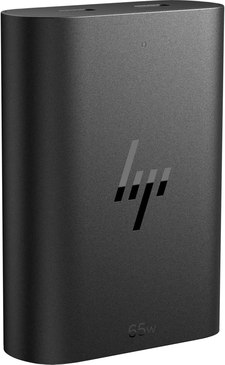 HP 65W GaN USB-C Laptop Charger (600Q8AA), 65 W Output Power, Connection Type is USB Type-C, 2 USB-C Ports, Fast Charging, Very light with 110 g Weight, One Year Limited Warranty.