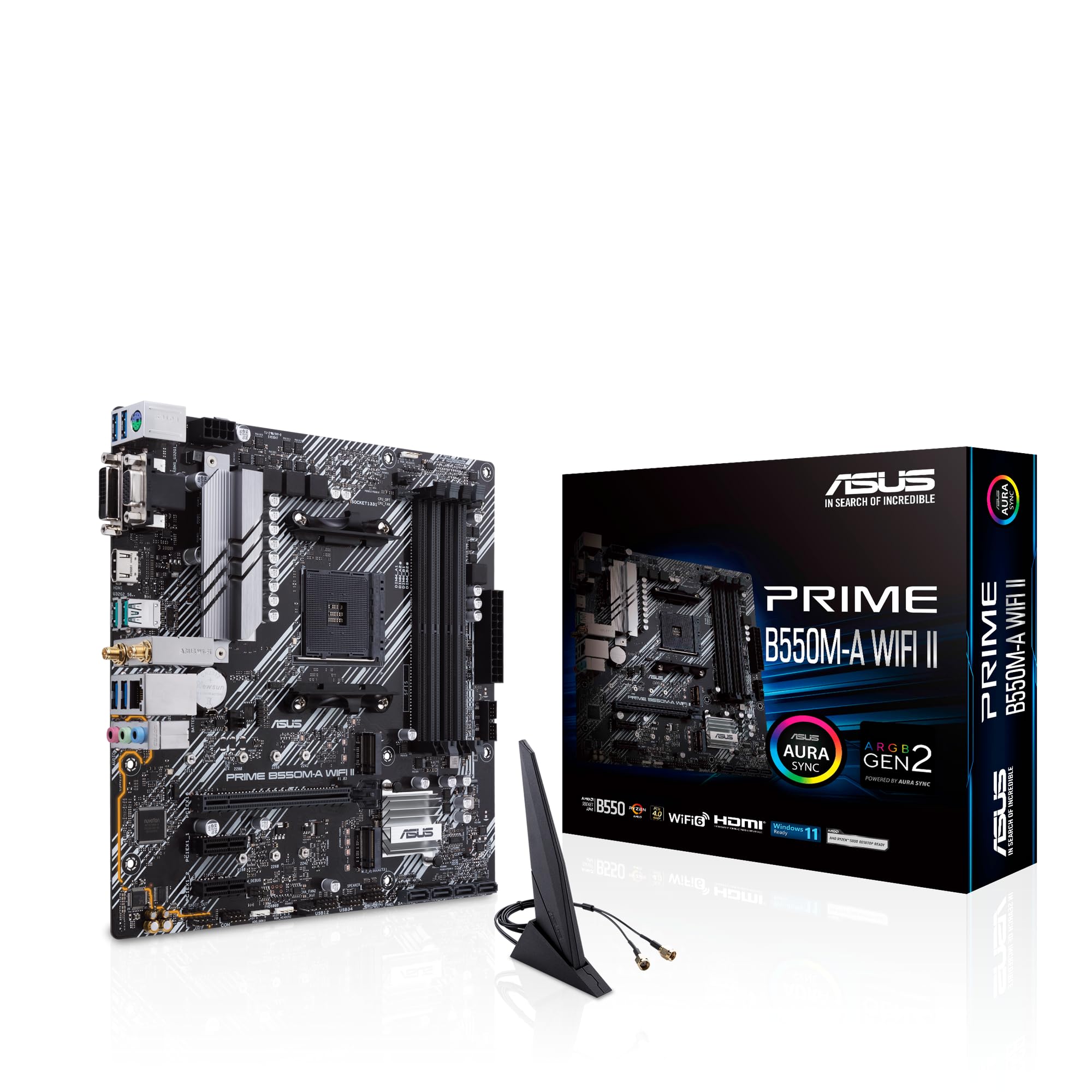 ASUS PRIME B550M-A WIFI II, AMD B550, AM4, Micro ATX, 4 DDR4, VGA, DVI, HDMI, Wi-Fi, PCIe4, 2x M.2 microATX B550M