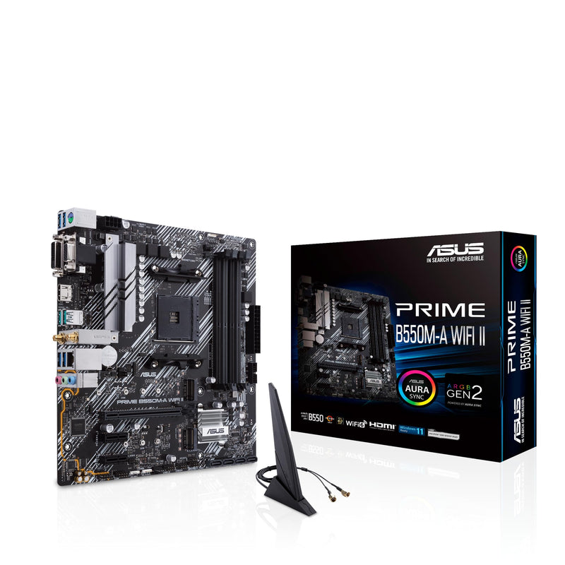 ASUS PRIME B550M-A WIFI II, AMD B550, AM4, Micro ATX, 4 DDR4, VGA, DVI, HDMI, Wi-Fi, PCIe4, 2x M.2 microATX B550M