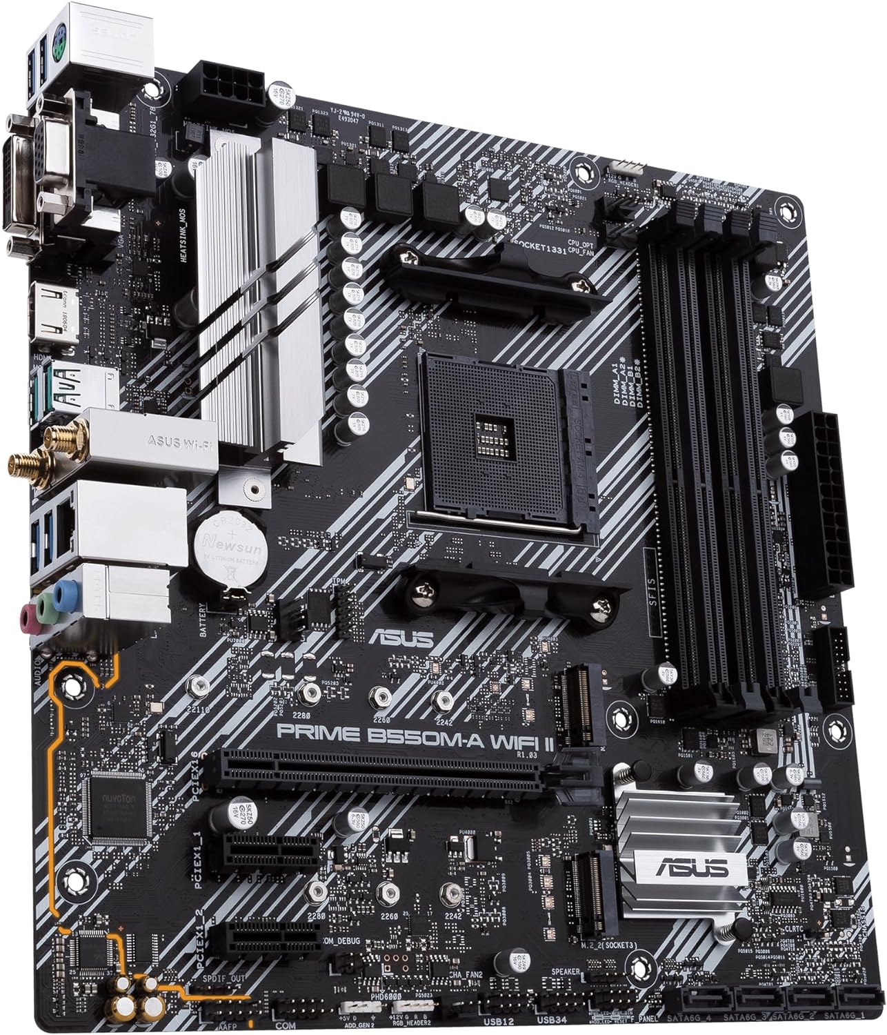 ASUS PRIME B550M-A WIFI II, AMD B550, AM4, Micro ATX, 4 DDR4, VGA, DVI, HDMI, Wi-Fi, PCIe4, 2x M.2 microATX B550M