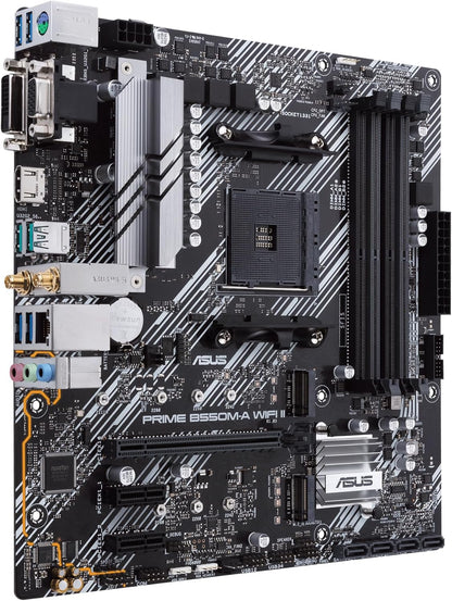 ASUS PRIME B550M-A WIFI II, AMD B550, AM4, Micro ATX, 4 DDR4, VGA, DVI, HDMI, Wi-Fi, PCIe4, 2x M.2 microATX B550M