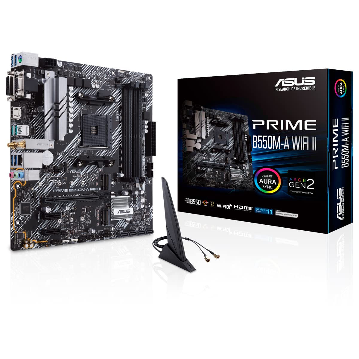 ASUS PRIME B550M-A WIFI II, AMD B550, AM4, Micro ATX, 4 DDR4, VGA, DVI, HDMI, Wi-Fi, PCIe4, 2x M.2 microATX B550M