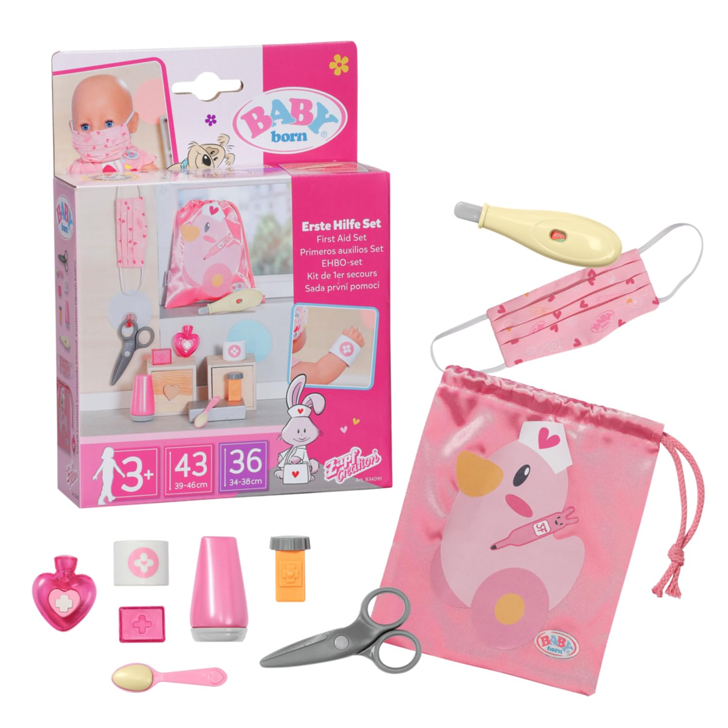 BABY born Erste-Hilfe-Set für 36 und 43 cm Puppen, 834091 Zapf Creation, Rosa