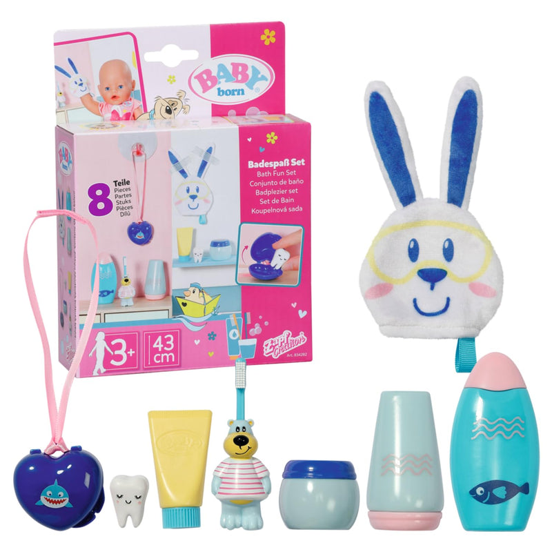Baby born Bath Cuidado Personal 834282 - 8 accesorios para muñecas de hasta 43 cm - Incluye cepillo de dientes, toalla, biberones y más! - Edad: 3+ años