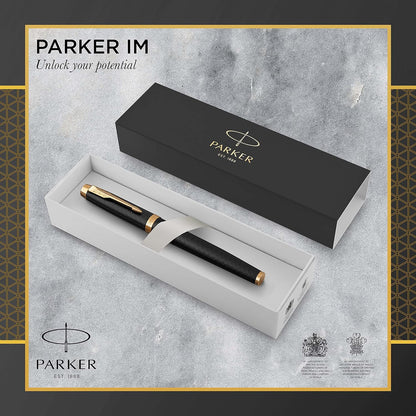 PARKER IM Fountain Pen, Premium Black, Medium Nib with Blue Ink Refill (1931653)