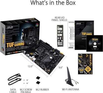 ASUS TUF Gaming B550-PLUS (WI-FI), AMD B550 (Ryzen AM4) ATX motherboard (PCIe 4.0, dual M.2, 10 DrMOS, DDR4 4400, Intel® WiFi 6, 2.5 Gb Ethernet, HDMI, DisplayPort, USB 3.2 Gen 2 Type-A and Type-C