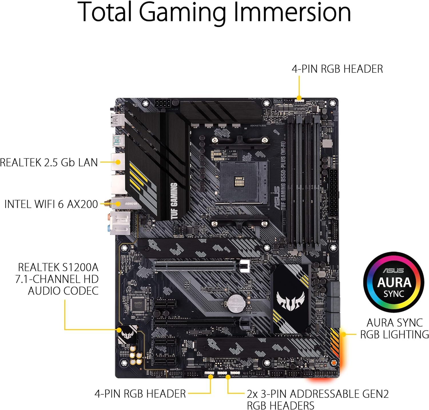 ASUS TUF Gaming B550-PLUS (WI-FI), AMD B550 (Ryzen AM4) ATX motherboard (PCIe 4.0, dual M.2, 10 DrMOS, DDR4 4400, Intel® WiFi 6, 2.5 Gb Ethernet, HDMI, DisplayPort, USB 3.2 Gen 2 Type-A and Type-C