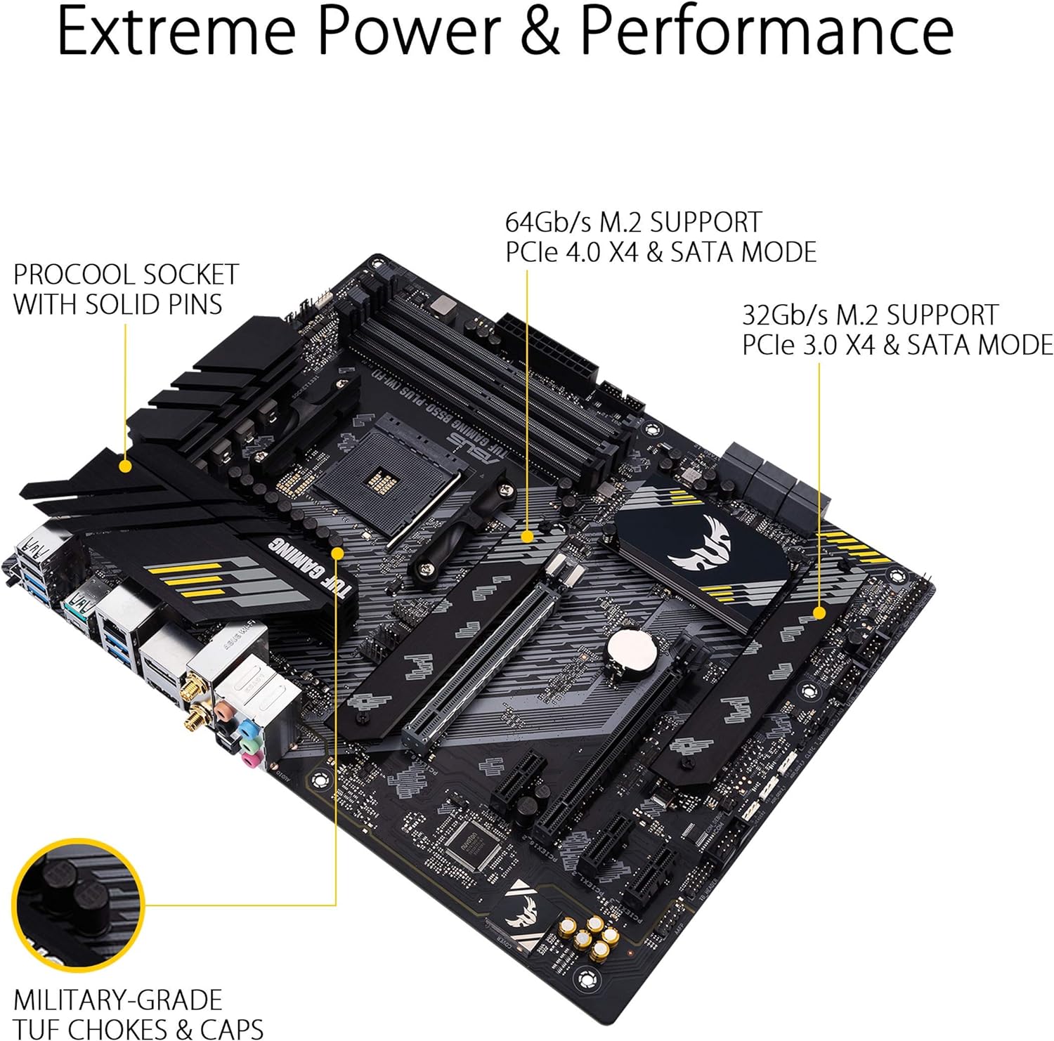 ASUS TUF Gaming B550-PLUS (WI-FI), AMD B550 (Ryzen AM4) ATX motherboard (PCIe 4.0, dual M.2, 10 DrMOS, DDR4 4400, Intel® WiFi 6, 2.5 Gb Ethernet, HDMI, DisplayPort, USB 3.2 Gen 2 Type-A and Type-C