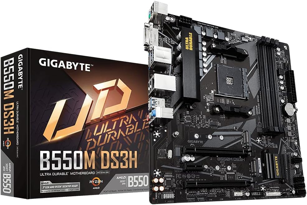 Gigabyte B550M DS3H AC Motherboard - Supports AMD Ryzen 5000 Series AM4 CPUs, 5+3 Phases Pure Digital VRM, up to 4733MHz DDR4 (OC), 2xPCIe 3.0 M.2, GbE LAN, USB 3.2 Gen1