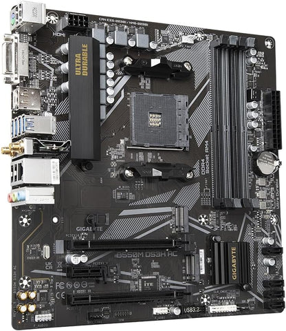 Gigabyte B550M DS3H AC Motherboard - Supports AMD Ryzen 5000 Series AM4 CPUs, 5+3 Phases Pure Digital VRM, up to 4733MHz DDR4 (OC), 2xPCIe 3.0 M.2, GbE LAN, USB 3.2 Gen1