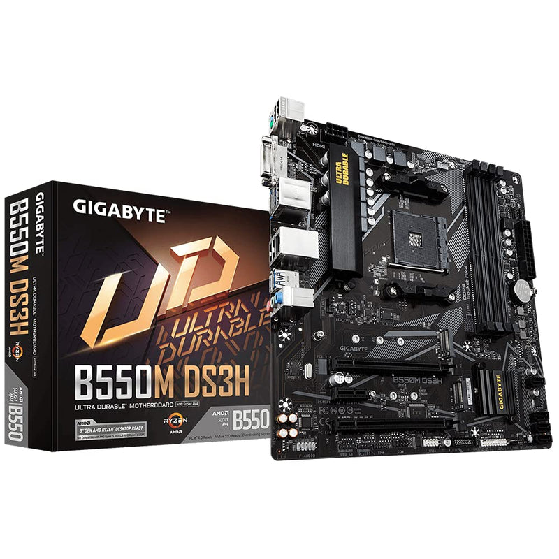 Gigabyte B550M DS3H AC Motherboard - Supports AMD Ryzen 5000 Series AM4 CPUs, 5+3 Phases Pure Digital VRM, up to 4733MHz DDR4 (OC), 2xPCIe 3.0 M.2, GbE LAN, USB 3.2 Gen1