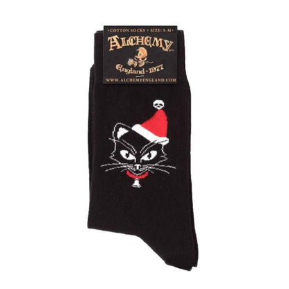 Alchemy Gothic Catmas Black Cat Christmas Socks Black (S/M