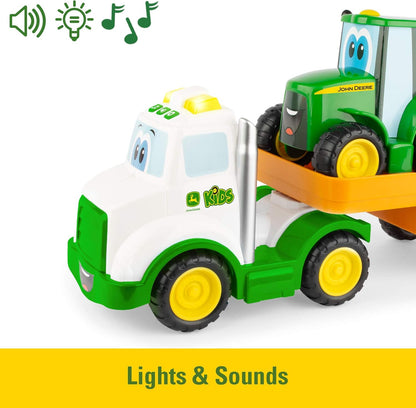 John Deere Farmin' Friends Hauling Tractor Toy Set, Farm Set for Toddlers, Push Along Toys for Children, Baby Interactive Toy, Push Along Toy Suitable for 18 Months, 2, 3 Year Old Boys and Girls