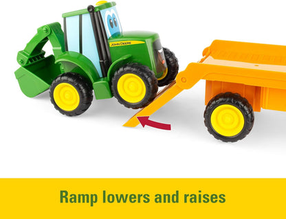 John Deere Farmin' Friends Hauling Tractor Toy Set, Farm Set for Toddlers, Push Along Toys for Children, Baby Interactive Toy, Push Along Toy Suitable for 18 Months, 2, 3 Year Old Boys and Girls