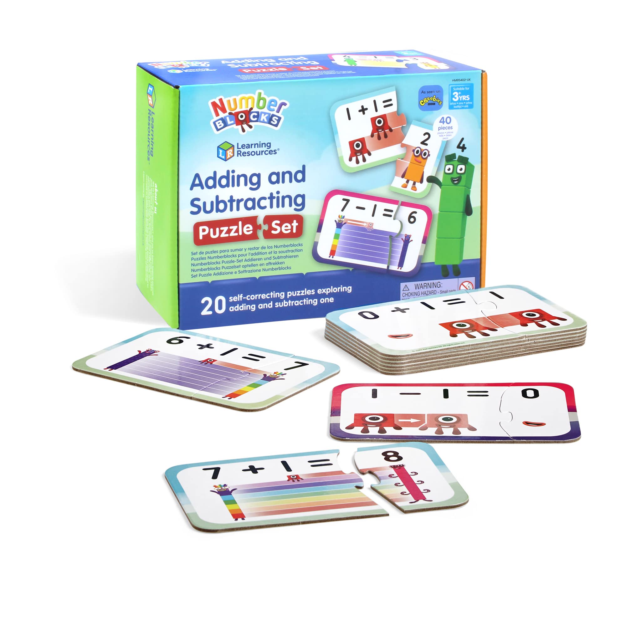 Learning Resources Numberblocks Adding and Subtracting Puzzle Set, Numberblocks Jigsaw Puzzle, Maths Jigsaw Puzzle, 20 Educational Puzzles in a Box, 2-Piece Puzzles, Ages 3+
