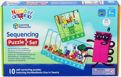 Learning Resources Numberblocks Sequencing Puzzle Set, Numberblocks Jigsaw Puzzle, Maths Jigsaw Puzzle, 10 Double-Sided Educational Puzzles in a Box (20 Puzzles), Ages 3+