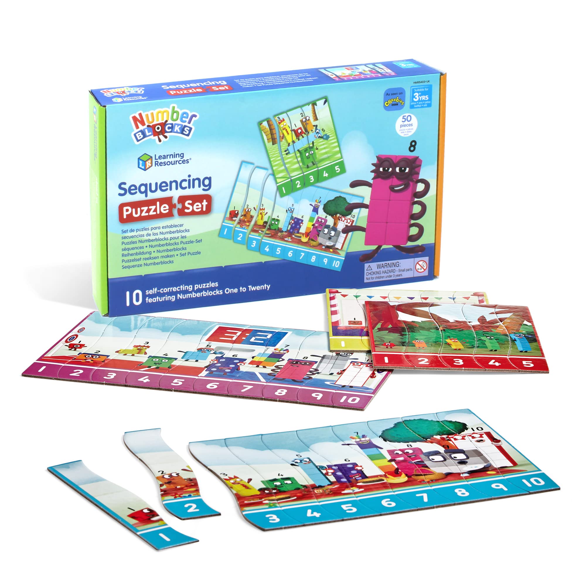 Learning Resources Numberblocks Sequencing Puzzle Set, Numberblocks Jigsaw Puzzle, Maths Jigsaw Puzzle, 10 Double-Sided Educational Puzzles in a Box (20 Puzzles), Ages 3+