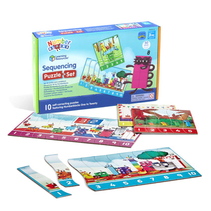 Learning Resources Numberblocks Sequencing Puzzle Set, Numberblocks Jigsaw Puzzle, Maths Jigsaw Puzzle, 10 Double-Sided Educational Puzzles in a Box (20 Puzzles), Ages 3+