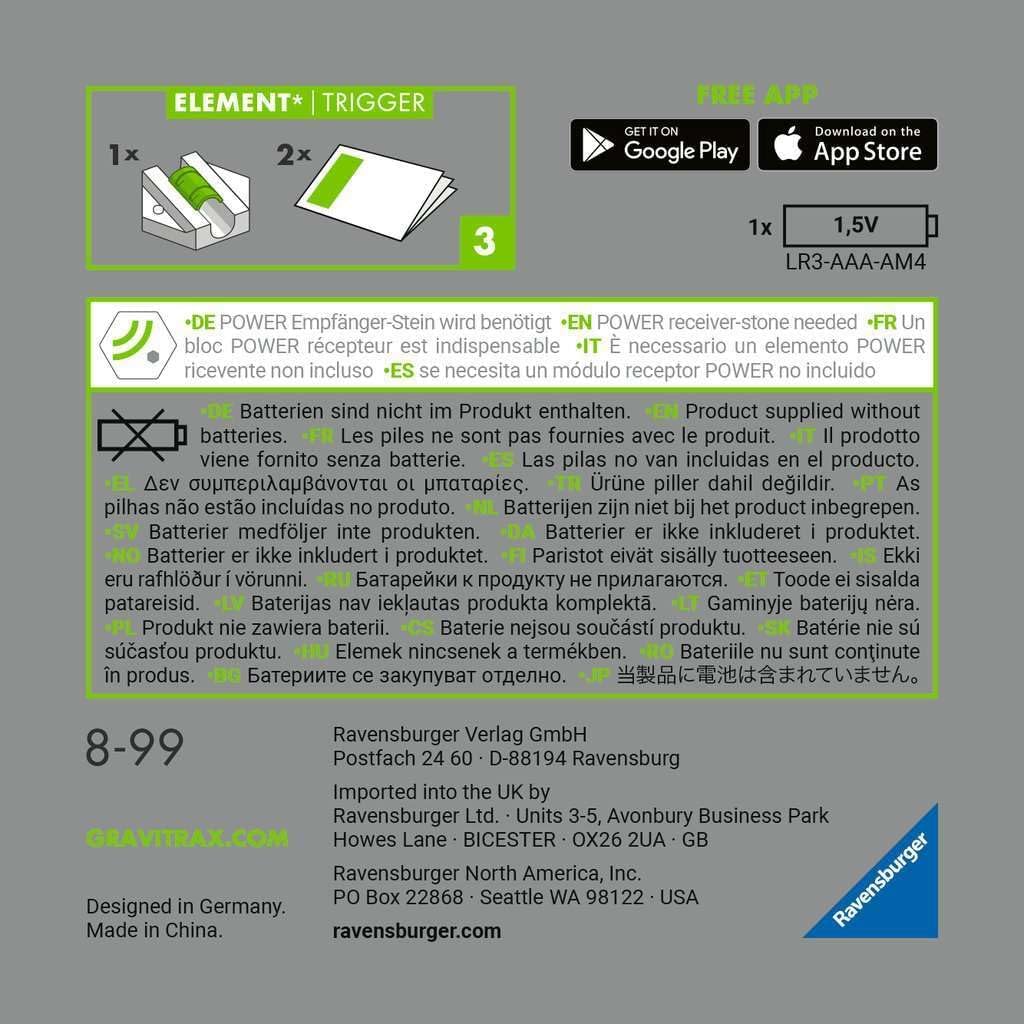 Ravensburger GraviTrax POWER Element Trigger. Elektronisches Zubehör für Kugelbahnen, Konstruktionsspielzeug für Kinder ab 8 Jahren.