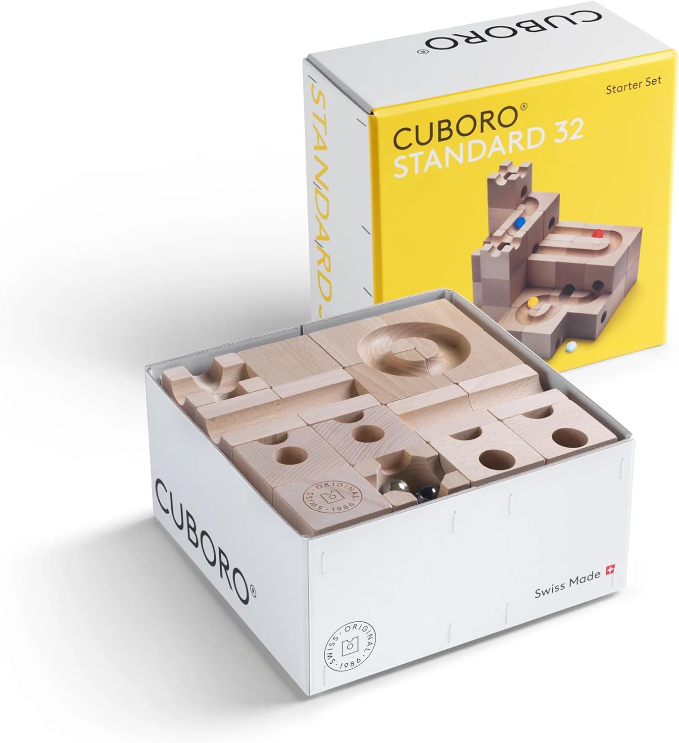 Cuboro Standard 32 - Medium starter set with 32 track elements, 13 types, Swiss beech wood
