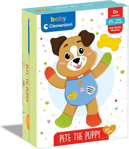 Clementoni - 17759 - Pete The Puppy - Toddler Toy, Plush Toy With Teething Pendant, Infant Toys, Activity Toys For 0 Months, Cuddly Toy, Animal Soft Toy, 100% Machine Washable