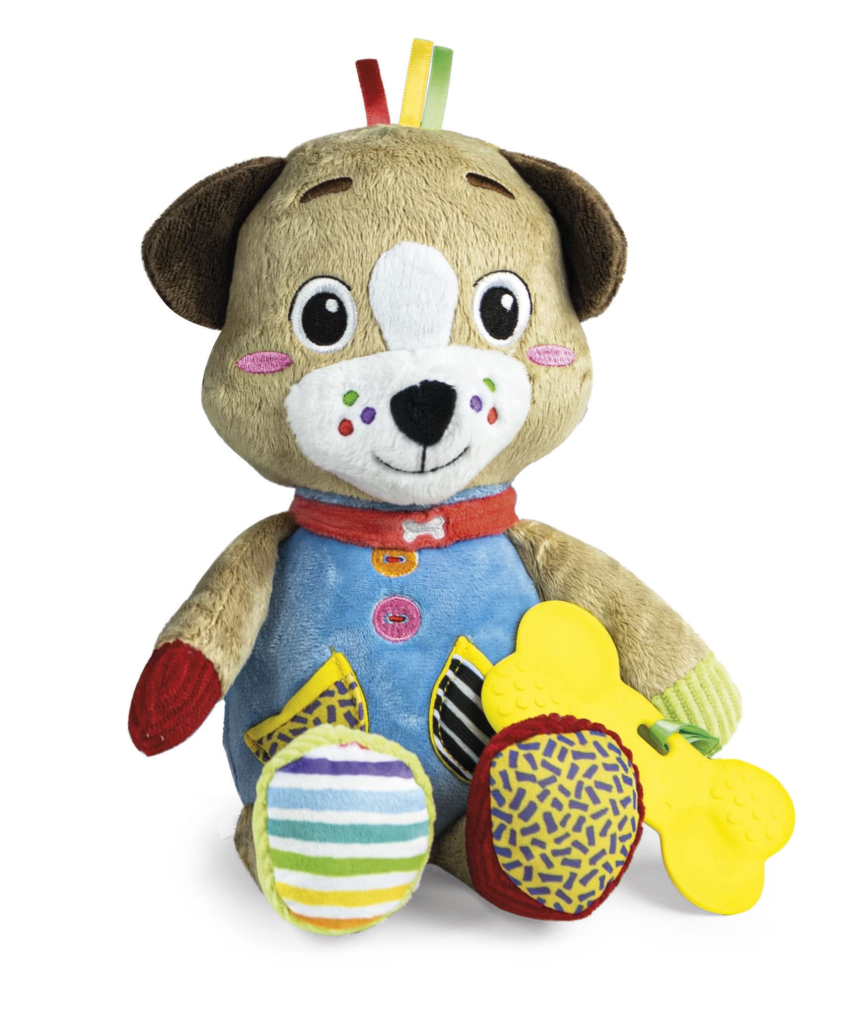 Clementoni - 17759 - Pete The Puppy - Toddler Toy, Plush Toy With Teething Pendant, Infant Toys, Activity Toys For 0 Months, Cuddly Toy, Animal Soft Toy, 100% Machine Washable