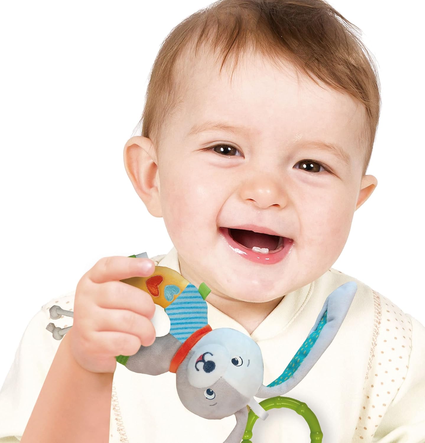 Clementoni - Lovely Bunny Soft Rattle Plush Toy Play Baby Rattle Stroller Ring Strengthens Motor and Sensory Skills, 100% Machine Washable, Multicoloured, 17787