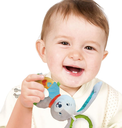Clementoni - Lovely Bunny Soft Rattle Plush Toy Play Baby Rattle Stroller Ring Strengthens Motor and Sensory Skills, 100% Machine Washable, Multicoloured, 17787
