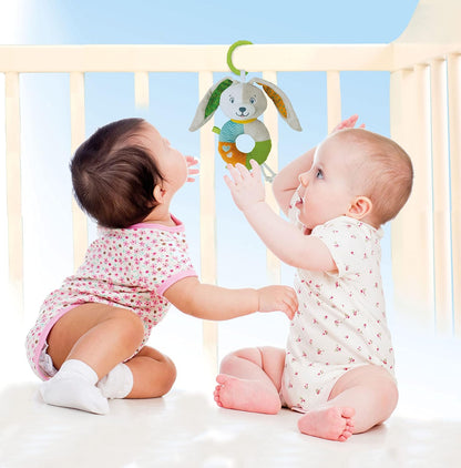 Clementoni - Lovely Bunny Soft Rattle Plush Toy Play Baby Rattle Stroller Ring Strengthens Motor and Sensory Skills, 100% Machine Washable, Multicoloured, 17787