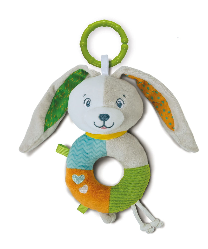 Clementoni - Lovely Bunny Soft Rattle Plush Toy Play Baby Rattle Stroller Ring Strengthens Motor and Sensory Skills, 100% Machine Washable, Multicoloured, 17787