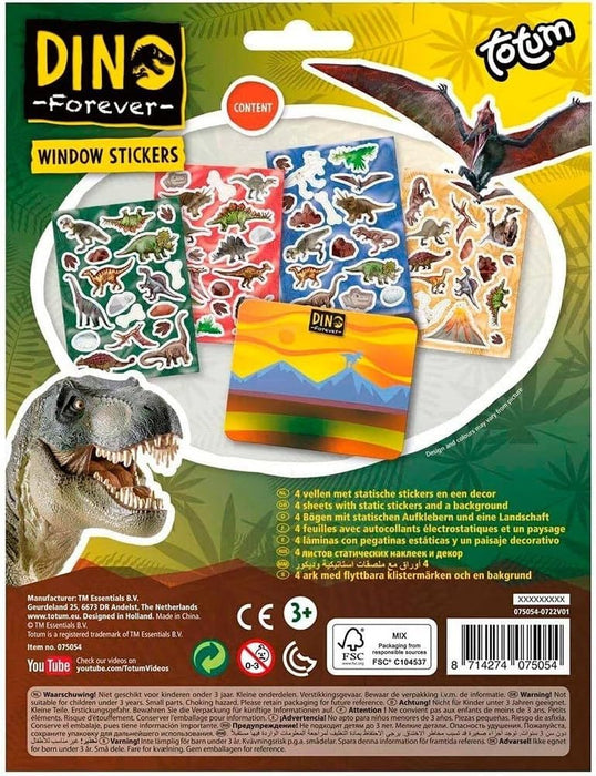 Totum 075054 Dino Window Stickers with Over 45 Reusable Dinosaur Stickers and a Landscape Scene for Windows and Mirror Decoration