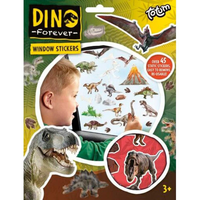 Totum 075054 Dino Window Stickers with Over 45 Reusable Dinosaur Stickers and a Landscape Scene for Windows and Mirror Decoration