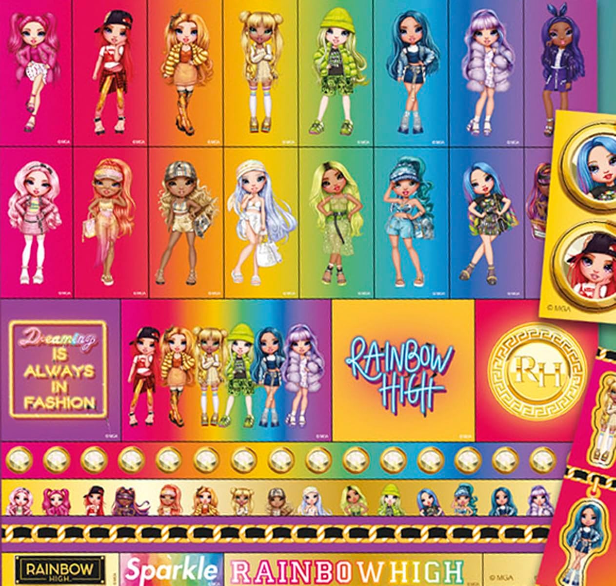 Totum Rainbow High Sticker Set, 3 Pages and Scenery Board, for Creativity, Scrapbooking or Decorating. Suits Ages 3 Years +