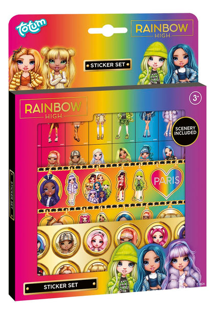 Totum Rainbow High Sticker Set, 3 Pages and Scenery Board, for Creativity, Scrapbooking or Decorating. Suits Ages 3 Years +
