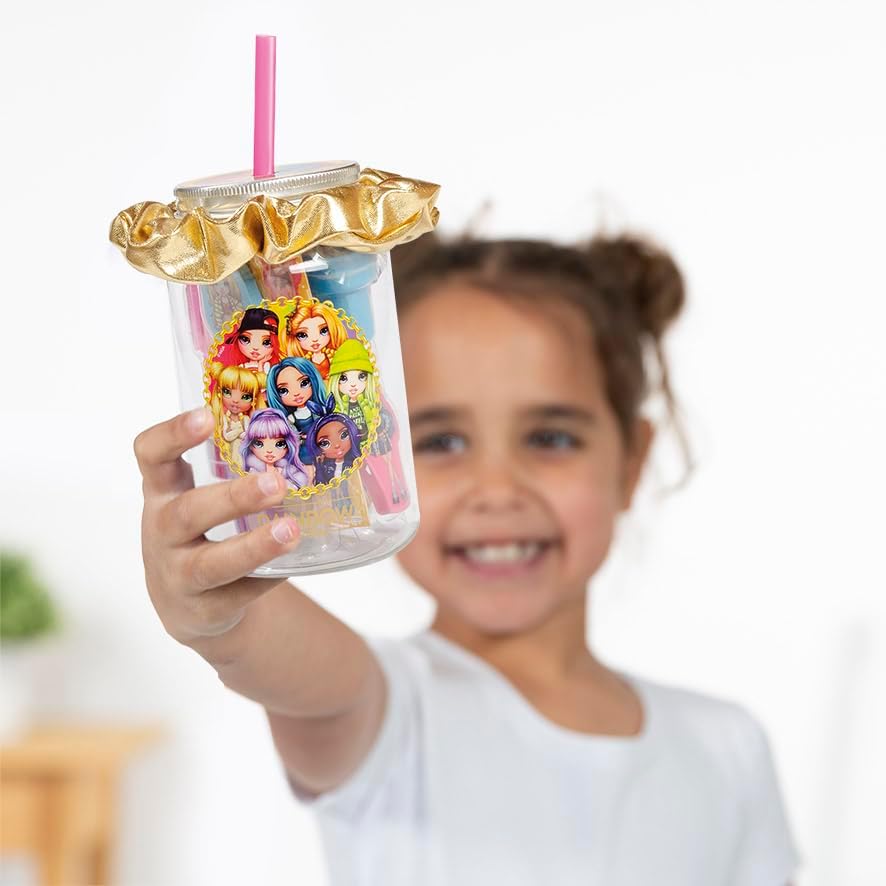 Totum Rainbow High Stationery Jar with a Lid, Reusable Straw, Scrunchie and Various Stationery. Suits Ages 3 Years +